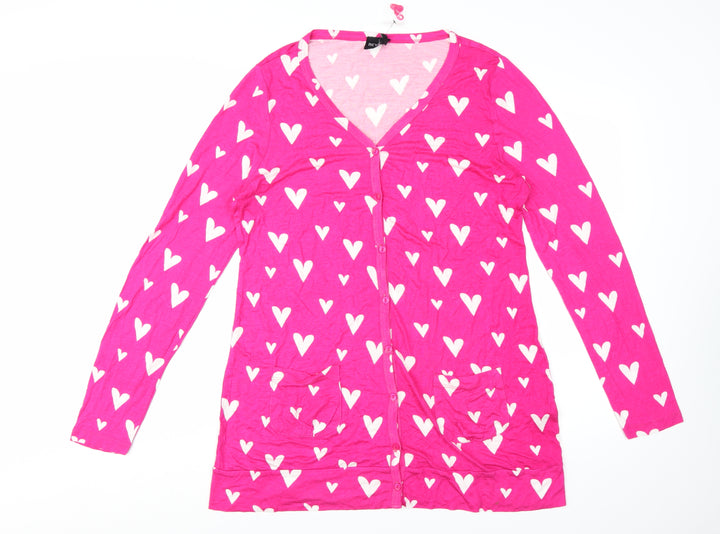 BEYOU Womens Pink Heart Print Long Sleeve Button-Up Tunic Top Size 18