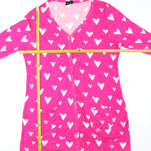 BEYOU Womens Pink Heart Print Long Sleeve Button-Up Tunic Top Size 18