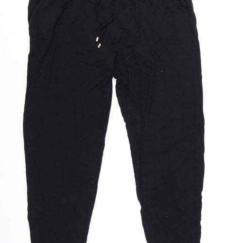 NEXT Women's Black Size 12 Viscose Jogger Trousers with Drawstring Waist