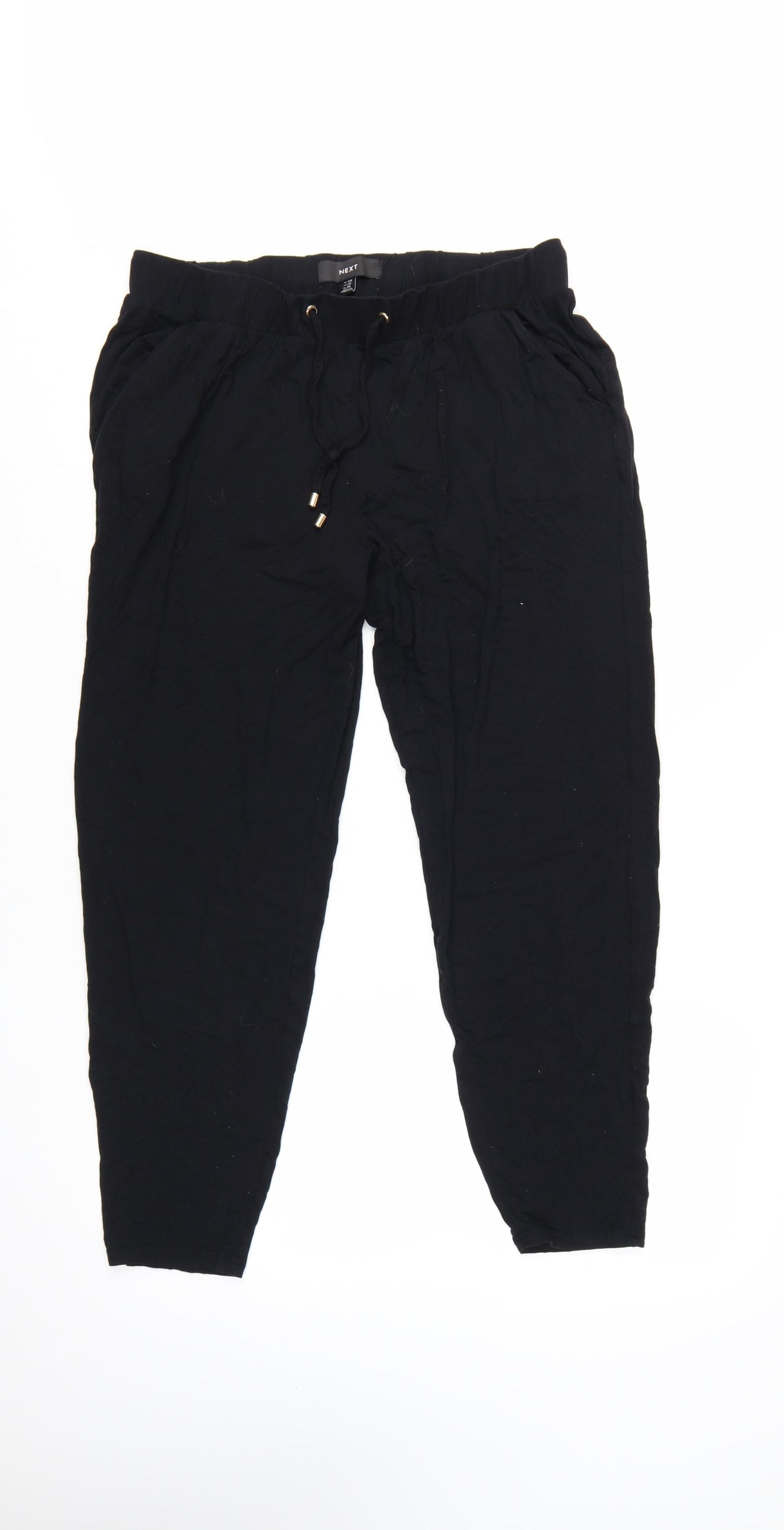 NEXT Women's Black Size 12 Viscose Jogger Trousers with Drawstring Waist