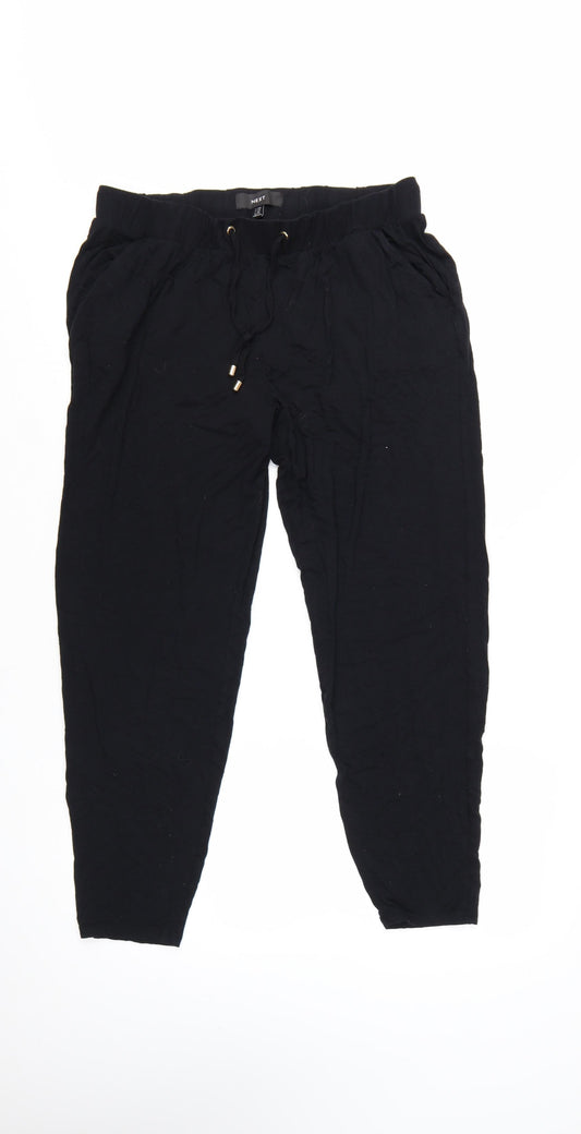 NEXT Women's Black Size 12 Viscose Jogger Trousers with Drawstring Waist