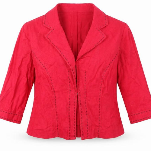 Marks and Spencer Women Red Petite 14 Short Sleeve Cotton Blazer