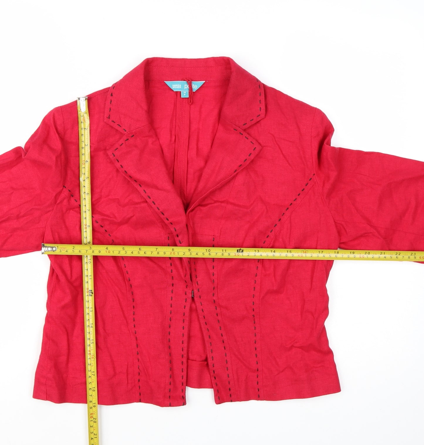 Marks and Spencer Women Red Petite 14 Short Sleeve Cotton Blazer