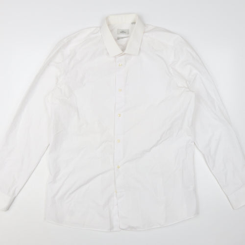 Next Men's White Regular Fit Long Sleeve Button-Up Shirt Size 17