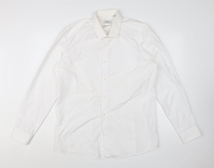 Next Men's White Regular Fit Long Sleeve Button-Up Shirt Size 17