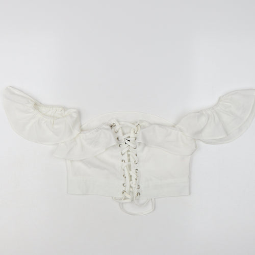 PrettyLittleThing Women’s White Off Shoulder Ruffle Cropped Blouse UK 6