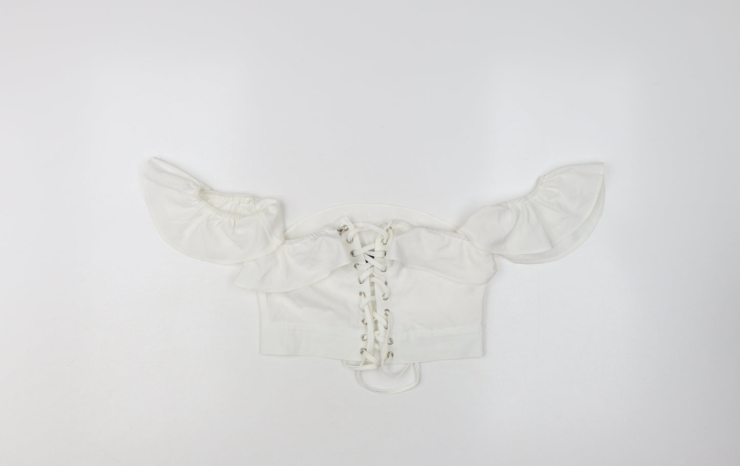 PrettyLittleThing Women’s White Off Shoulder Ruffle Cropped Blouse UK 6