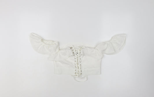 PrettyLittleThing Women’s White Off Shoulder Ruffle Cropped Blouse UK 6