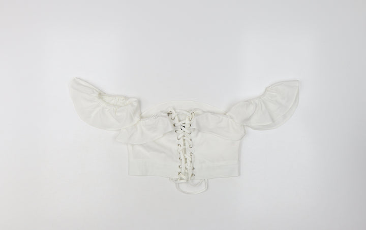 PrettyLittleThing Women’s White Off Shoulder Ruffle Cropped Blouse UK 6