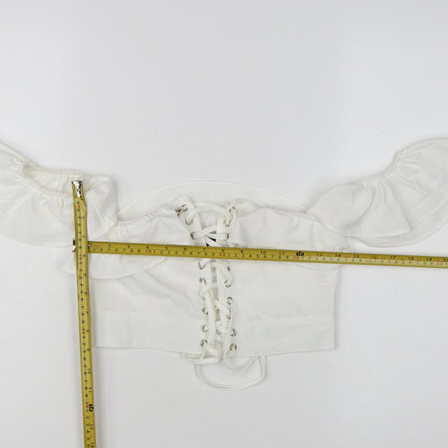 PrettyLittleThing Women’s White Off Shoulder Ruffle Cropped Blouse UK 6