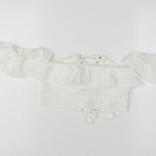 PrettyLittleThing Women’s White Off Shoulder Ruffle Cropped Blouse UK 6