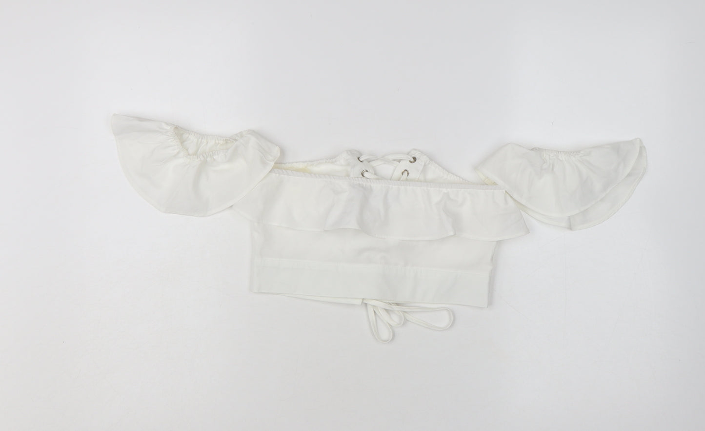 PrettyLittleThing Women’s White Off Shoulder Ruffle Cropped Blouse UK 6