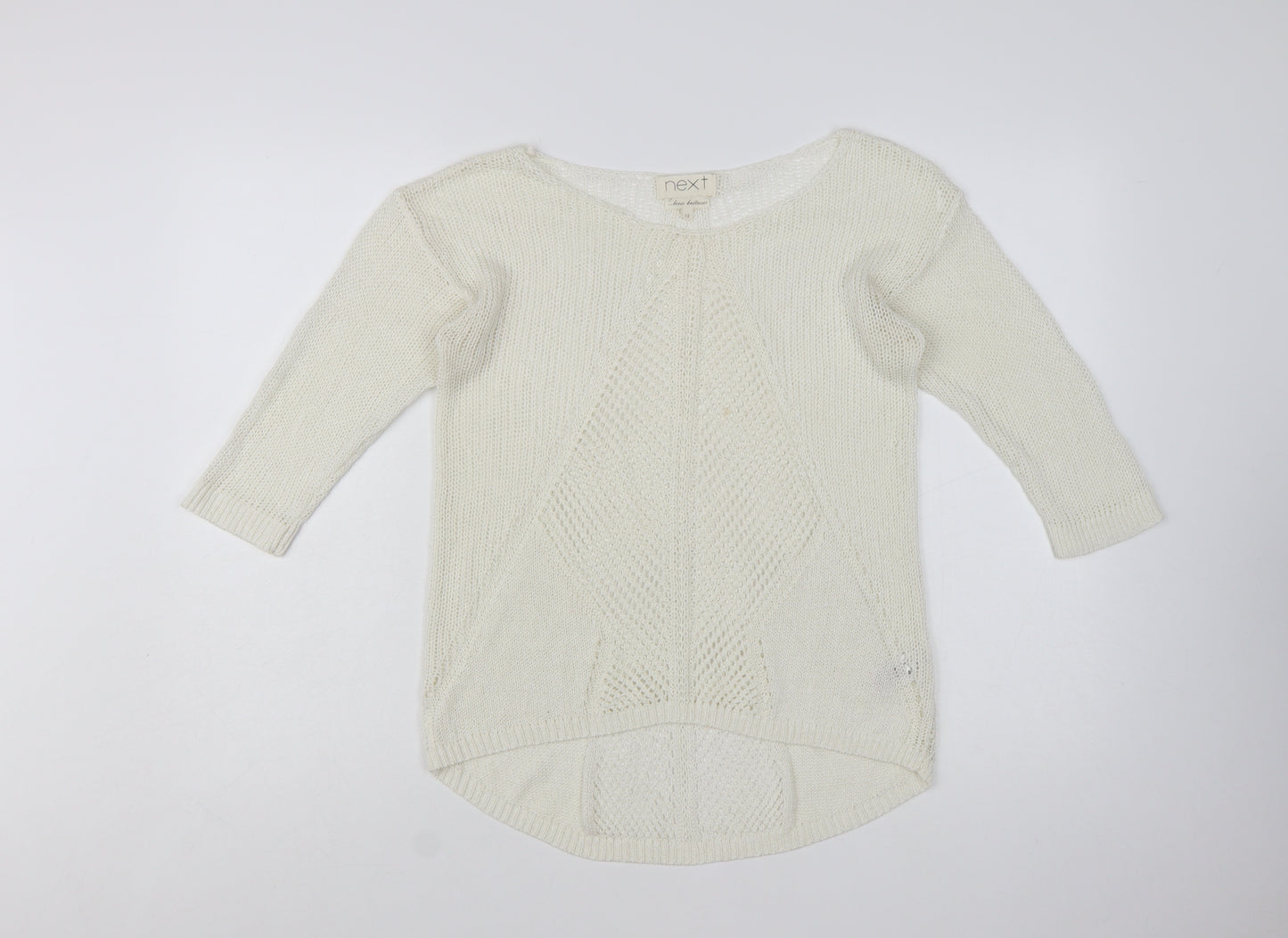 Next Women Ivory Knit 3/4 Sleeve Pullover Jumper Size 12