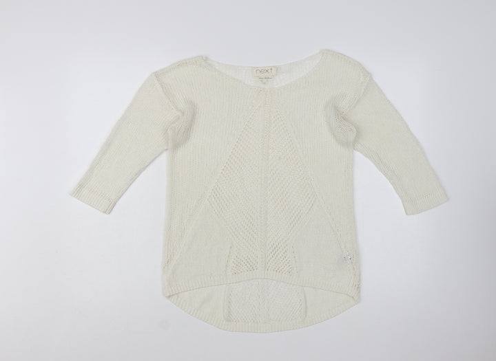 Next Women Ivory Knit 3/4 Sleeve Pullover Jumper Size 12