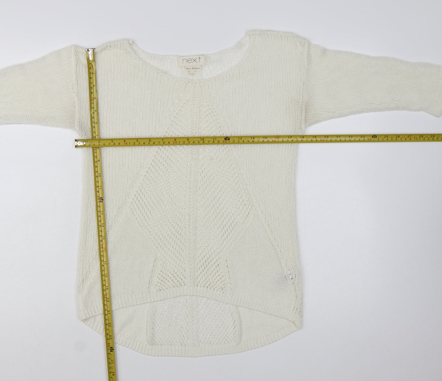 Next Women Ivory Knit 3/4 Sleeve Pullover Jumper Size 12