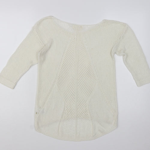 Next Women Ivory Knit 3/4 Sleeve Pullover Jumper Size 12