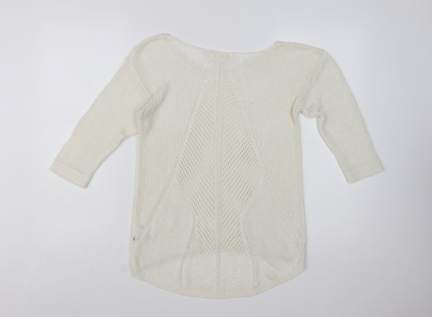 Next Women Ivory Knit 3/4 Sleeve Pullover Jumper Size 12