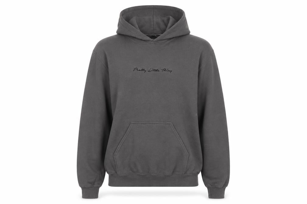 Front view of PRETTYLITTLETHING Women's Grey Pullover Hoodie, size S, Cotton Blend