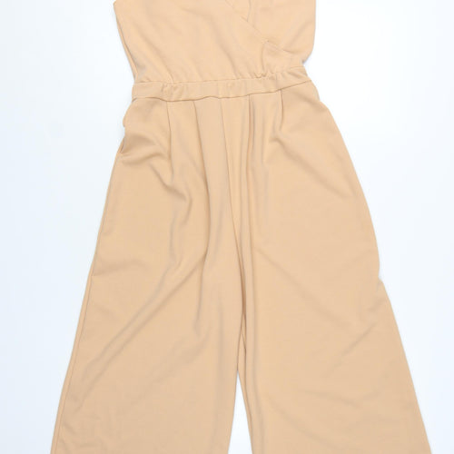 Boohoo Womens Beige Jumpsuit Size 12 Polyester Blend Sleeveless Wide-Leg