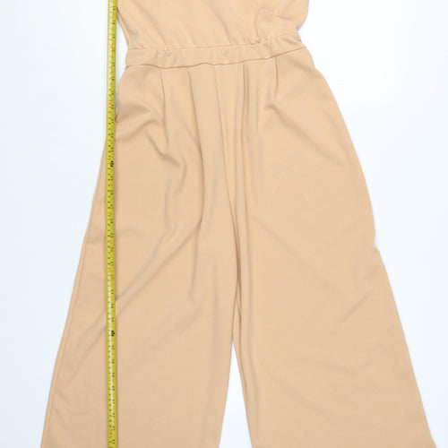 Boohoo Womens Beige Jumpsuit Size 12 Polyester Blend Sleeveless Wide-Leg