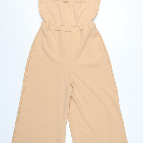 Boohoo Womens Beige Jumpsuit Size 12 Polyester Blend Sleeveless Wide-Leg
