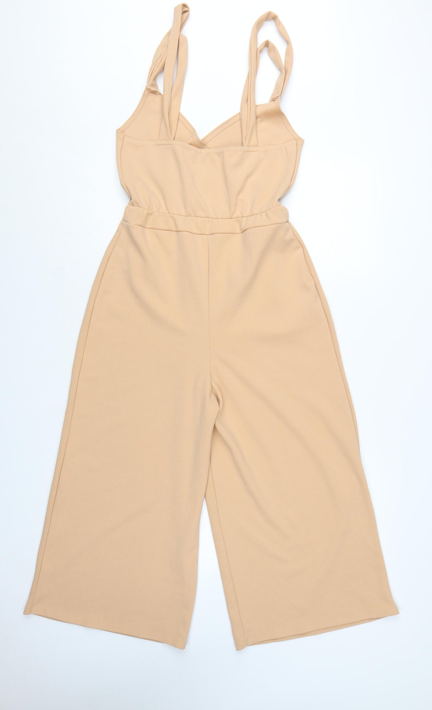Boohoo Womens Beige Jumpsuit Size 12 Polyester Blend Sleeveless Wide-Leg