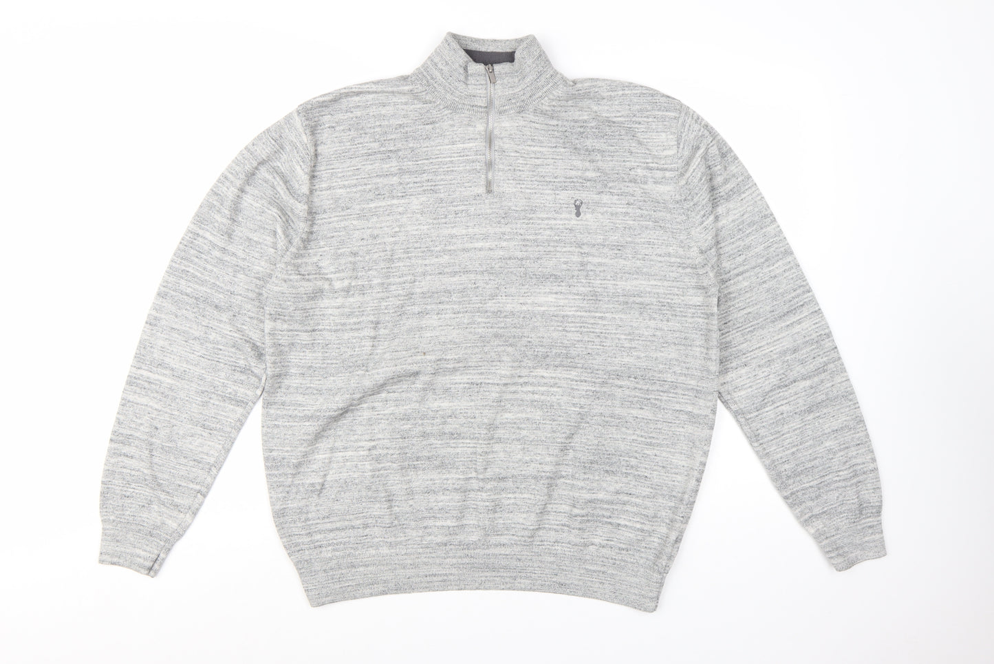Next Men's Grey XL 1/2 Zip High Neck Cotton Jumper