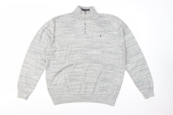 Next Men's Grey XL 1/2 Zip High Neck Cotton Jumper