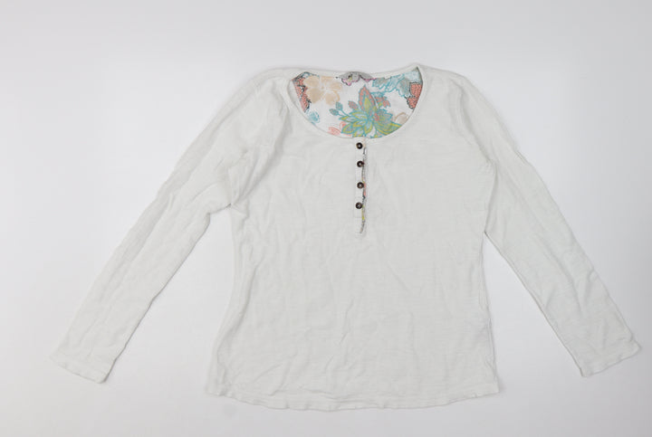 Next Women’s White Cotton Long Sleeve Henley Top Size 10