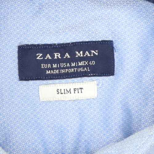 Zara Man Blue Slim Fit Long Sleeve Cotton Button-Up Shirt M