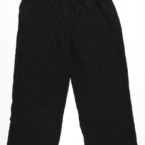River Island Women’s Black Cropped Linen Blend Wide-Leg Trousers L