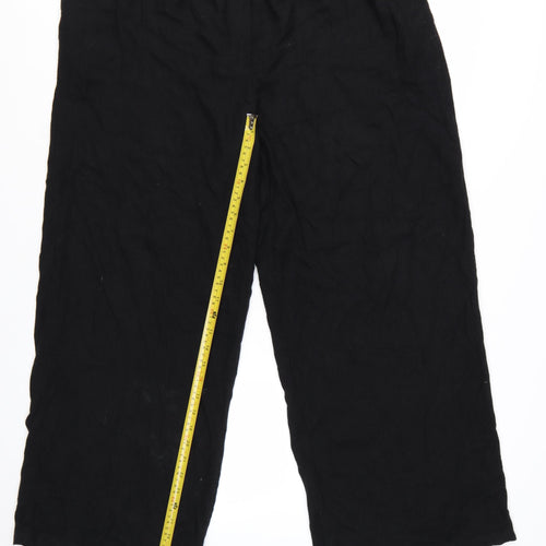 River Island Women’s Black Cropped Linen Blend Wide-Leg Trousers L