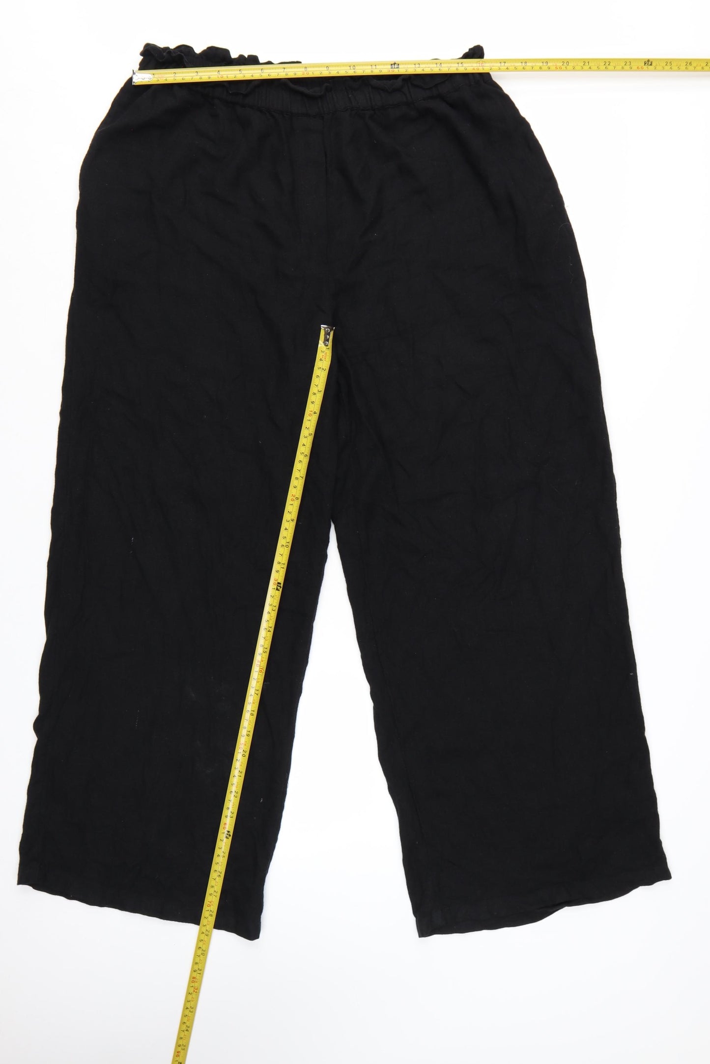 River Island Women’s Black Cropped Linen Blend Wide-Leg Trousers L