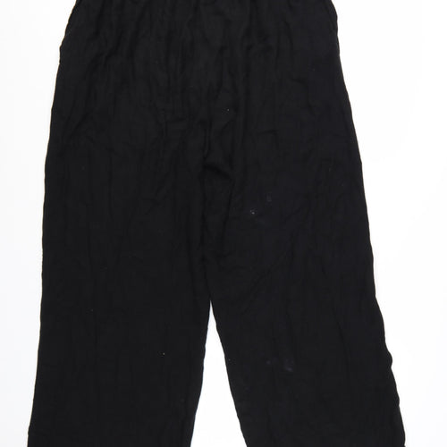 River Island Women’s Black Cropped Linen Blend Wide-Leg Trousers L