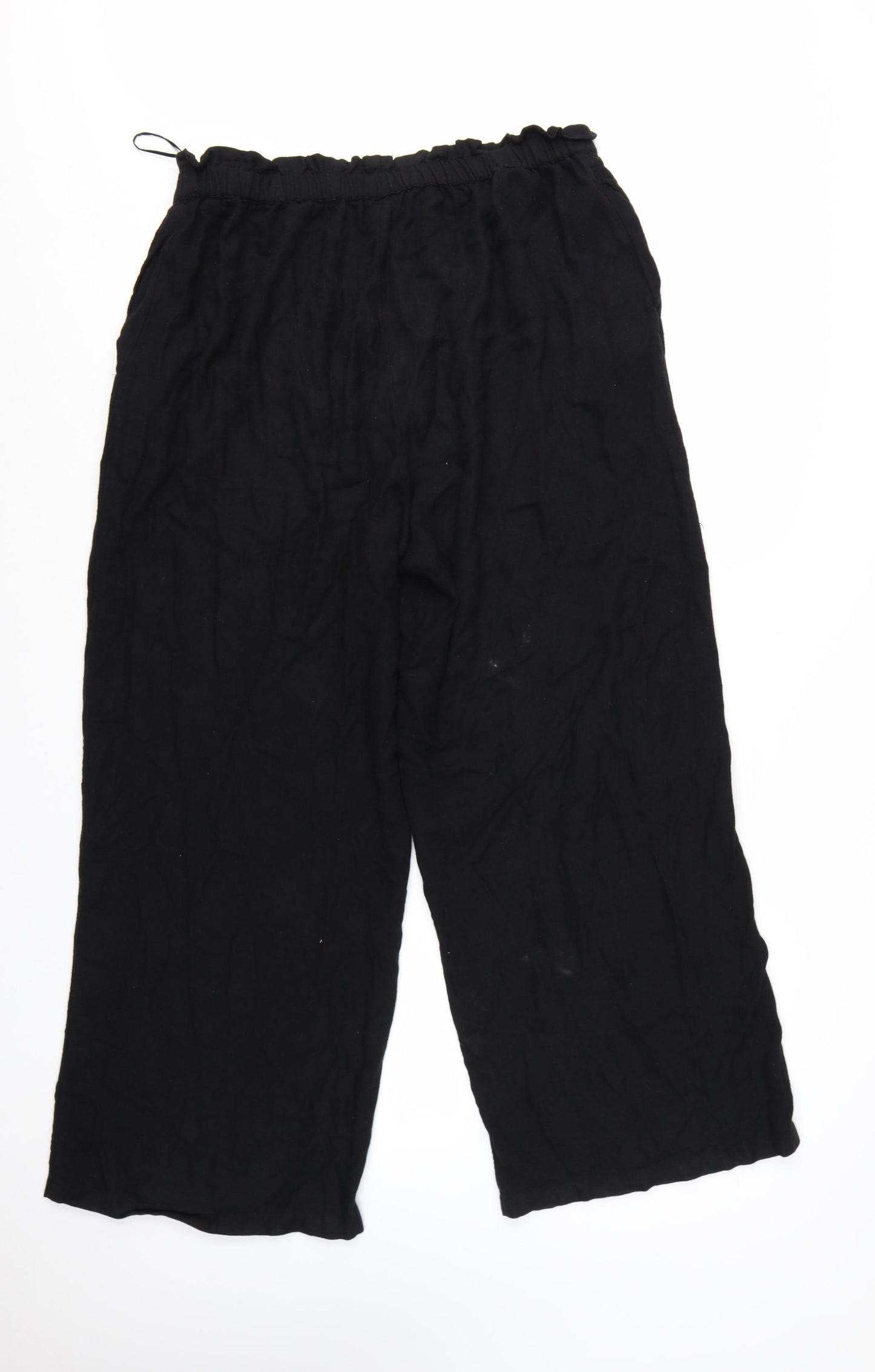 River Island Women’s Black Cropped Linen Blend Wide-Leg Trousers L