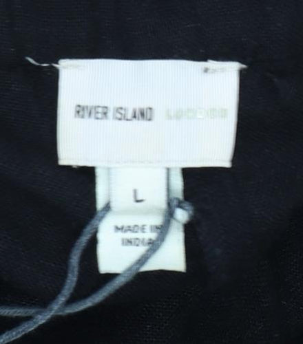 River Island Women’s Black Cropped Linen Blend Wide-Leg Trousers L