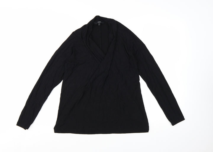 Next Women Black Jersey Wrap Long Sleeve Blouse Size 10