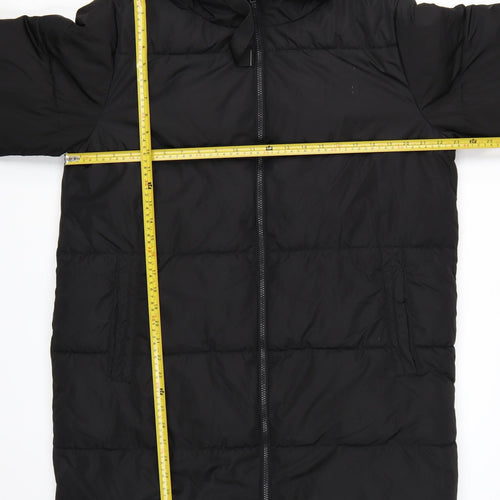 New Look Women’s Black Long Puffer Coat Size 16 Hooded Full Zip Winter Jacket