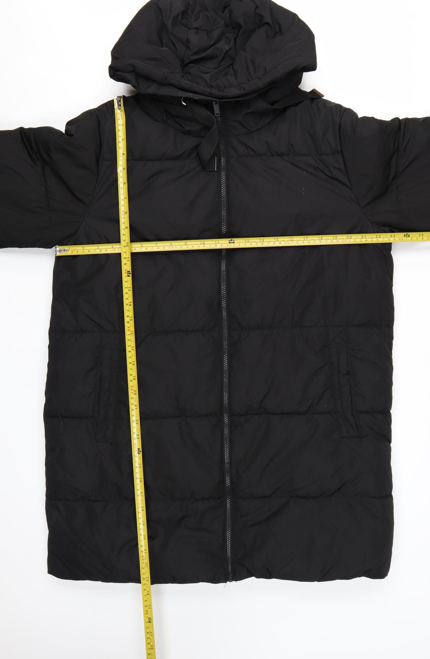 New Look Women’s Black Long Puffer Coat Size 16 Hooded Full Zip Winter Jacket