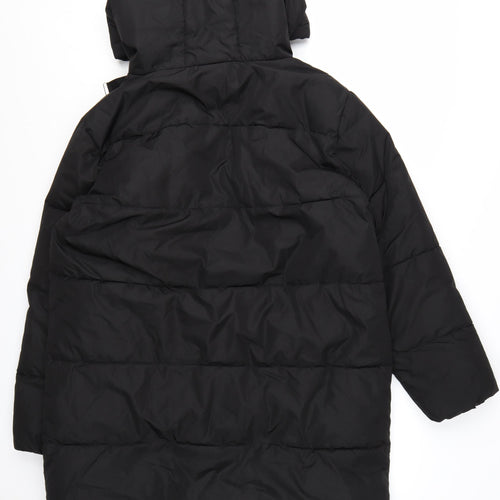 New Look Women’s Black Long Puffer Coat Size 16 Hooded Full Zip Winter Jacket