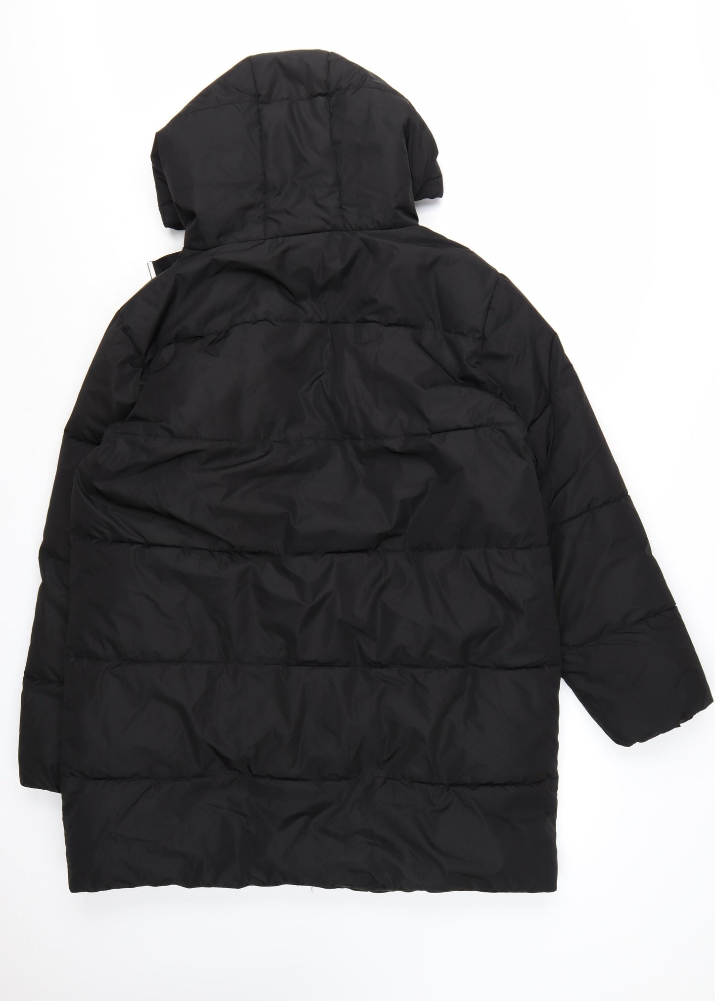New Look Women’s Black Long Puffer Coat Size 16 Hooded Full Zip Winter Jacket