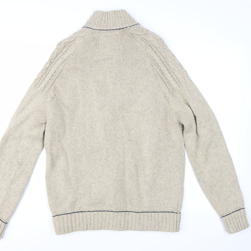 Mantaray Men's Beige Wool Blend 1/4 Zip Cable Knit Jumper M
