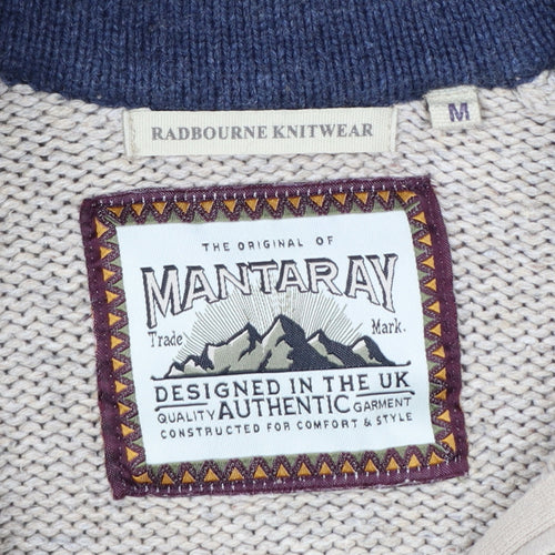 Mantaray Men's Beige Wool Blend 1/4 Zip Cable Knit Jumper M