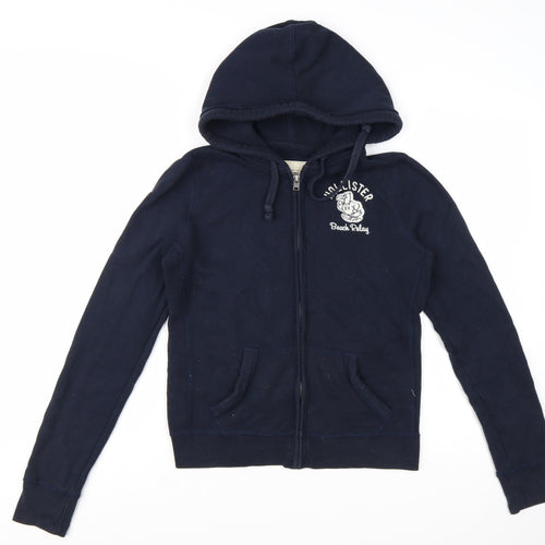 Hollister Women's Navy Full Zip Hoodie Medium Cotton Blend