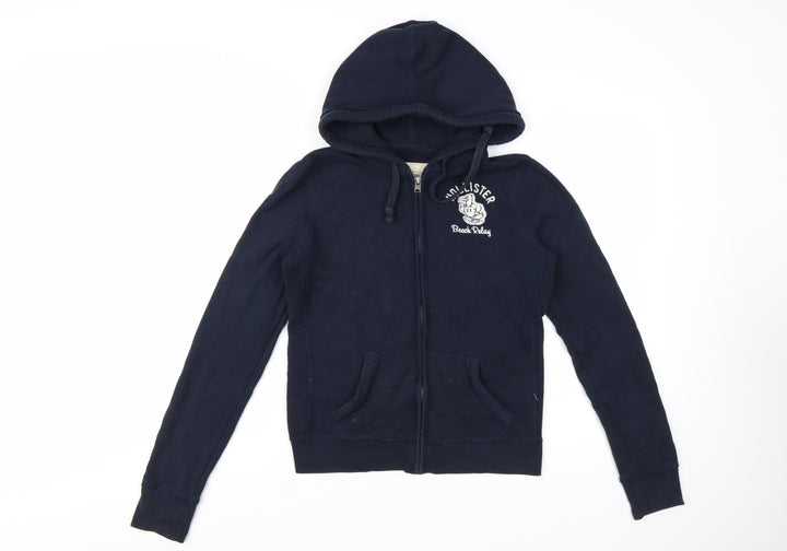 Hollister Women's Navy Full Zip Hoodie Medium Cotton Blend