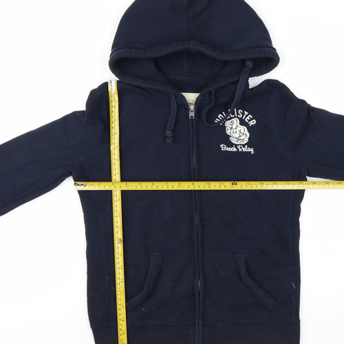 Hollister Women's Navy Full Zip Hoodie Medium Cotton Blend