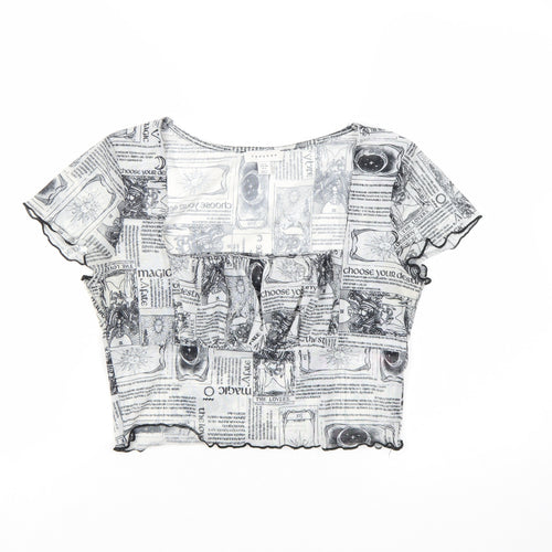 Topshop Women’s Black & White Printed Mesh Cropped T-Shirt UK 10