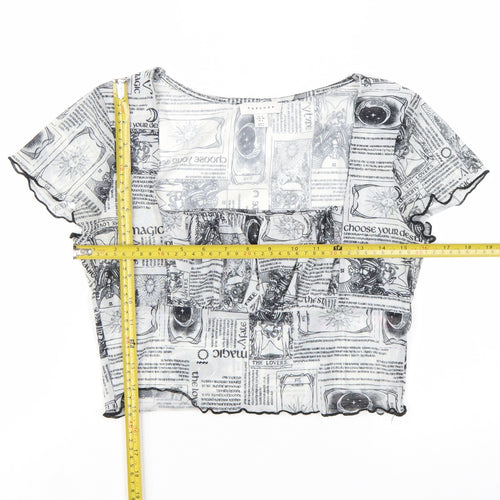 Topshop Women’s Black & White Printed Mesh Cropped T-Shirt UK 10