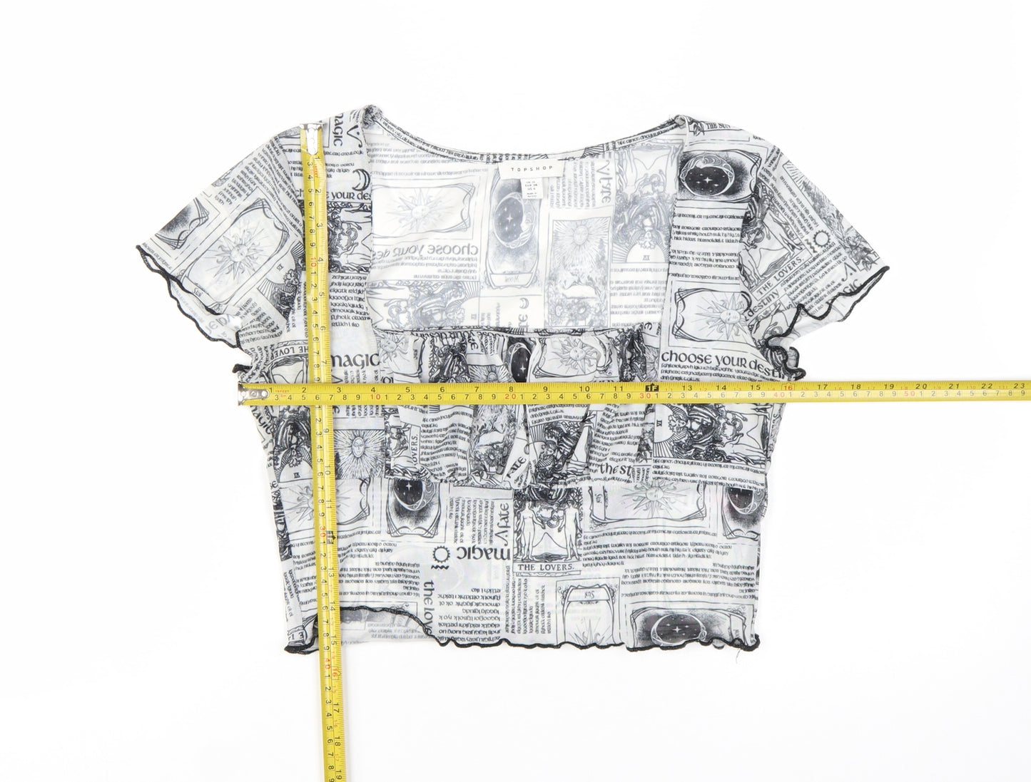 Topshop Women’s Black & White Printed Mesh Cropped T-Shirt UK 10