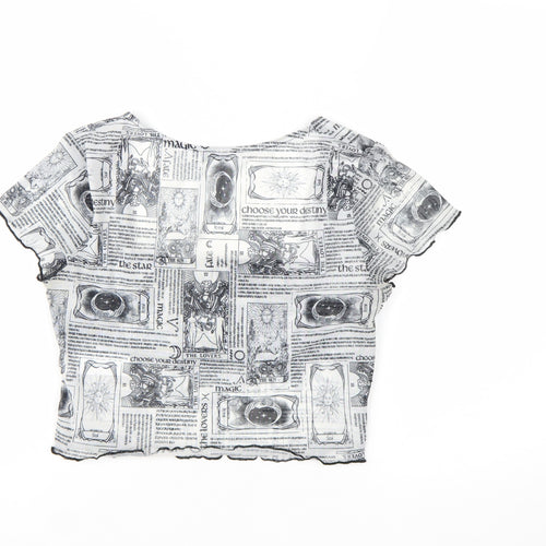 Topshop Women’s Black & White Printed Mesh Cropped T-Shirt UK 10